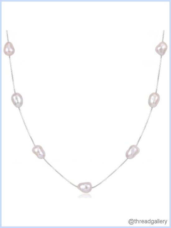 Jewelry - Baroque Pearl Station Necklace S925 Sterling Silver Adjustable